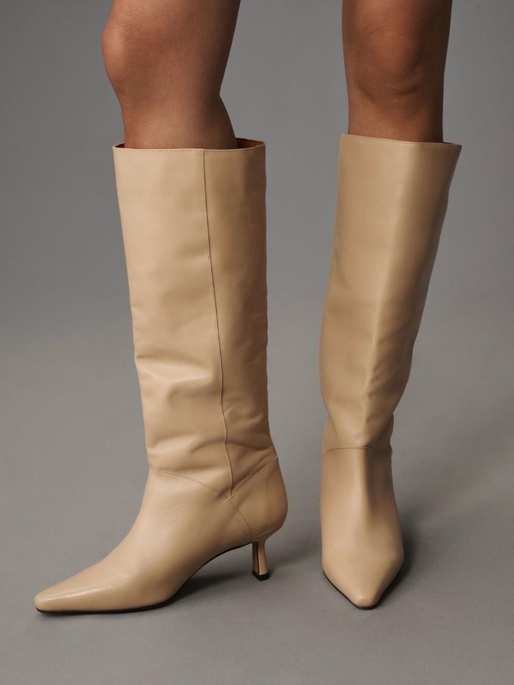 Anthropologie Beige Leather Kitten Heel Boots